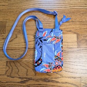 Vera Bradley RFID Mini Cellphone Crossbody Mural Garden Blue Purple Pink Print